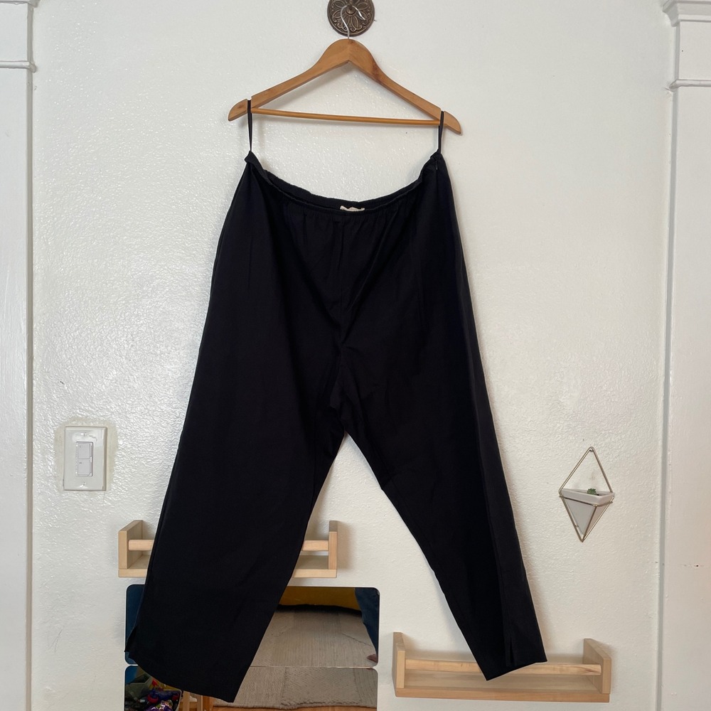 Eileen Fisher Woman Black Organic Cotton Slim Ankle Pants Side Zip 2X‎